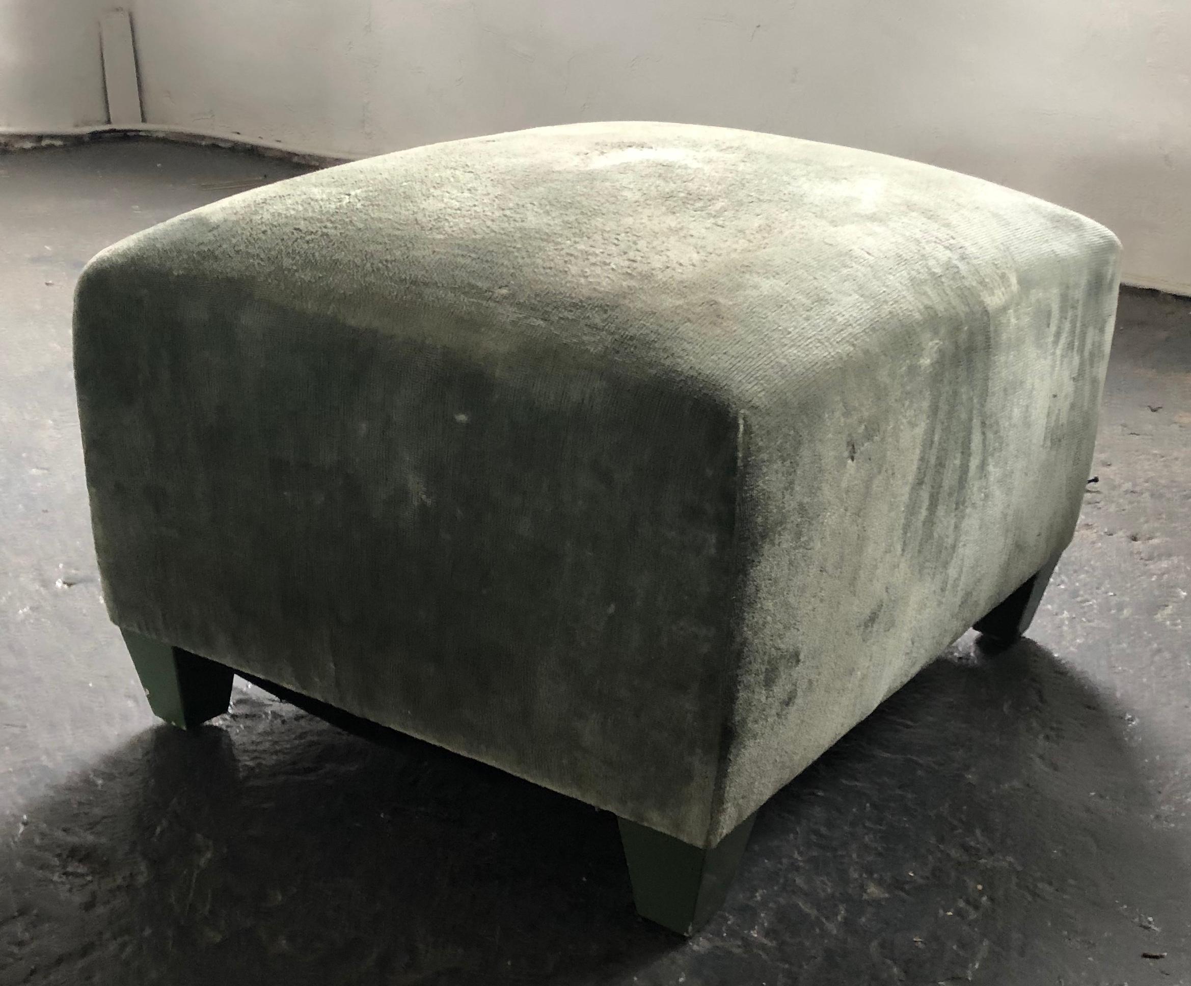 Contemporary Elegant Club Chair and Ottoman by Geoffrey Bradfield in a Moss Green Velour For Sale