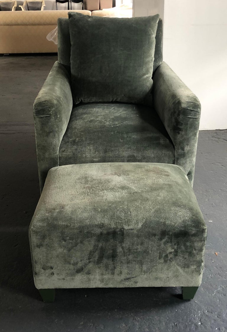 Elegant Club Chair and Ottoman by Geoffrey Bradfield in a Moss Green