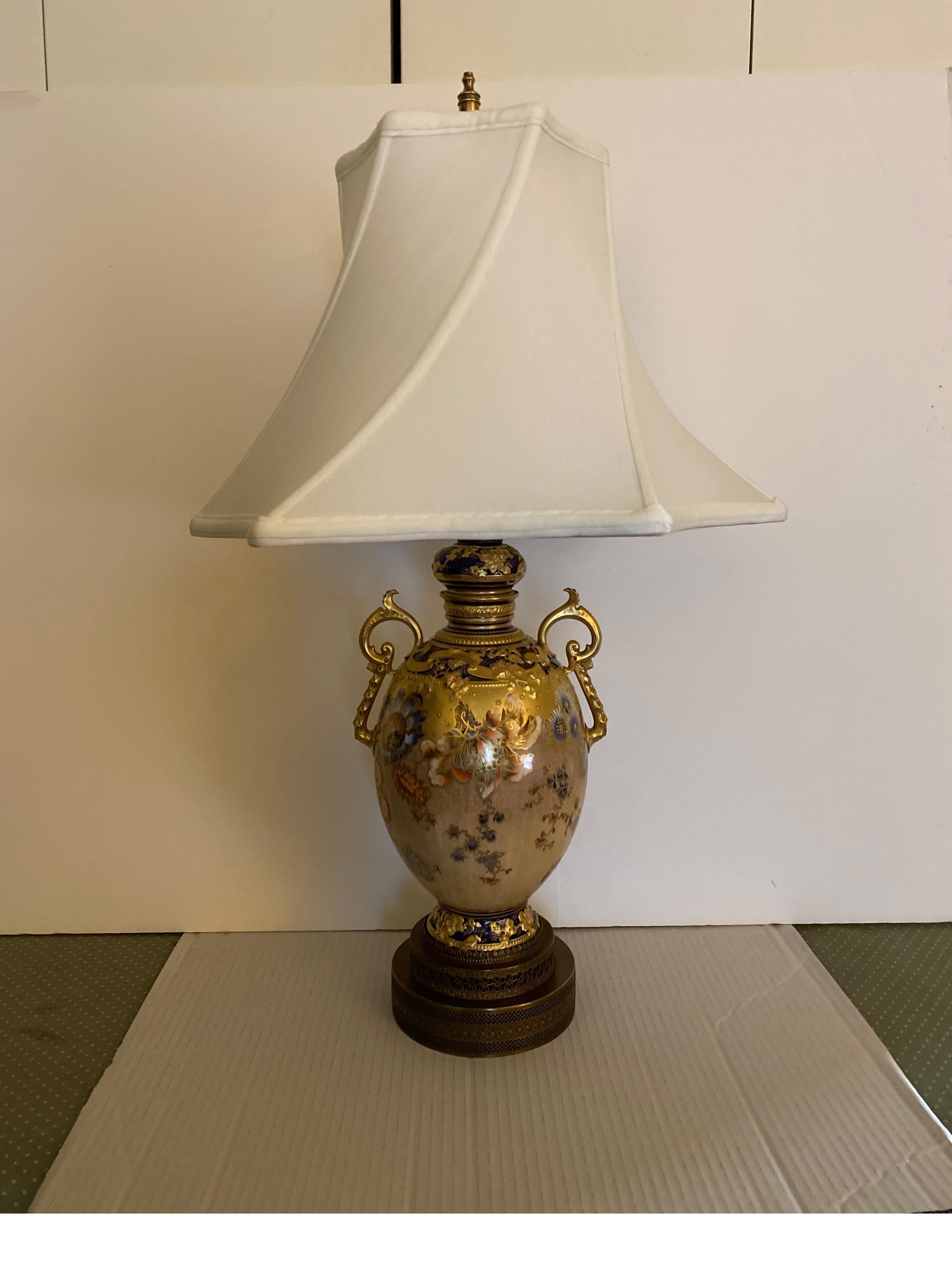 Elegant Cobalt and Gold Encrusted 19th Century Royal Crown Derby Lamp For Sale 3