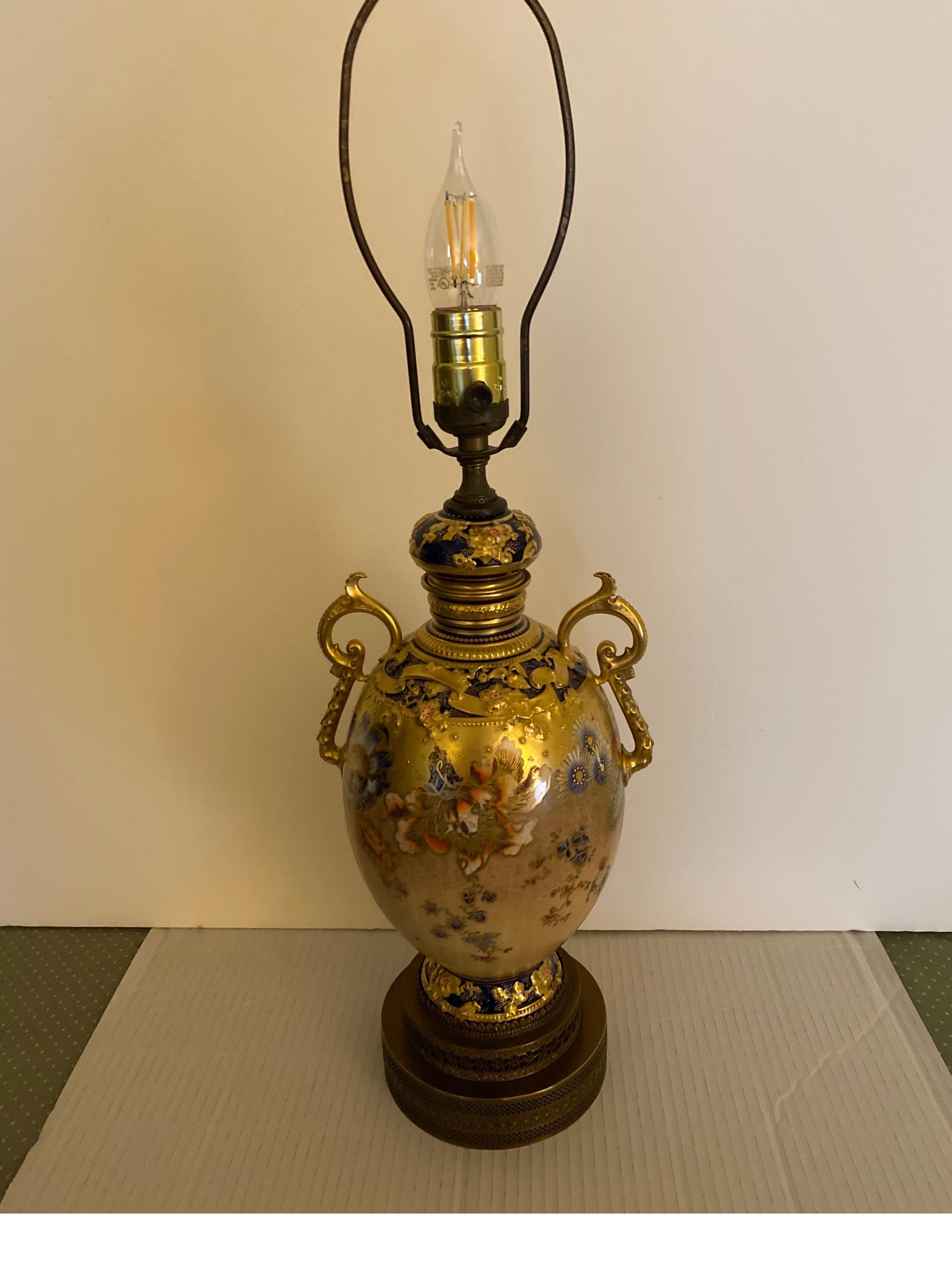 English Elegant Cobalt and Gold Encrusted 19th Century Royal Crown Derby Lamp For Sale