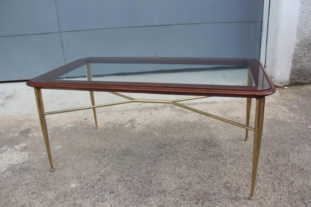 Mid-20th Century Coffee Table Brass Mahogany Italian Design, 1950 Mid-Century Modern 