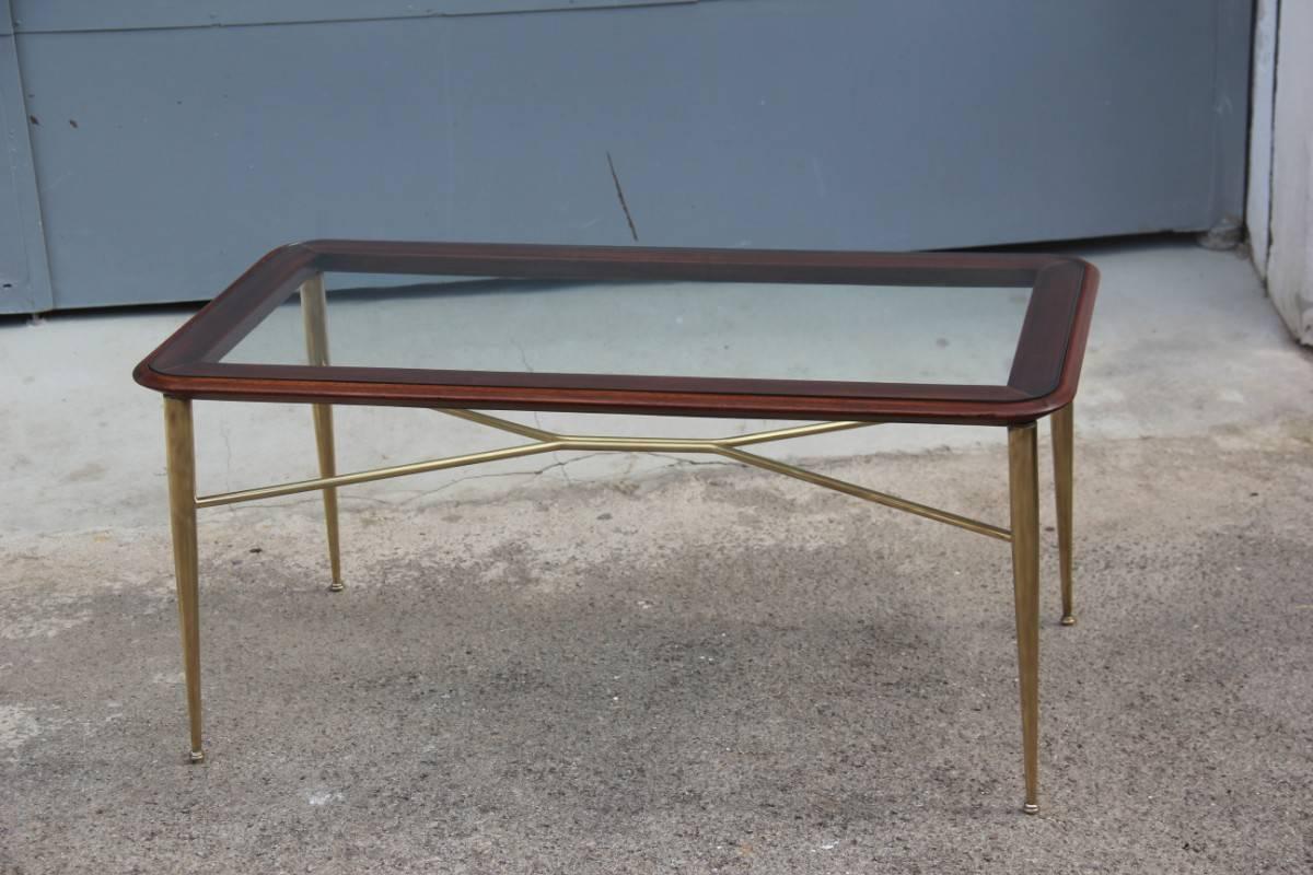 Coffee Table Brass Mahogany Italian Design, 1950 Mid-Century Modern  2
