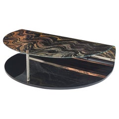 Elegant Coffee Table Curved Wood Panel Curved Art Glass Transparent Glass Tube