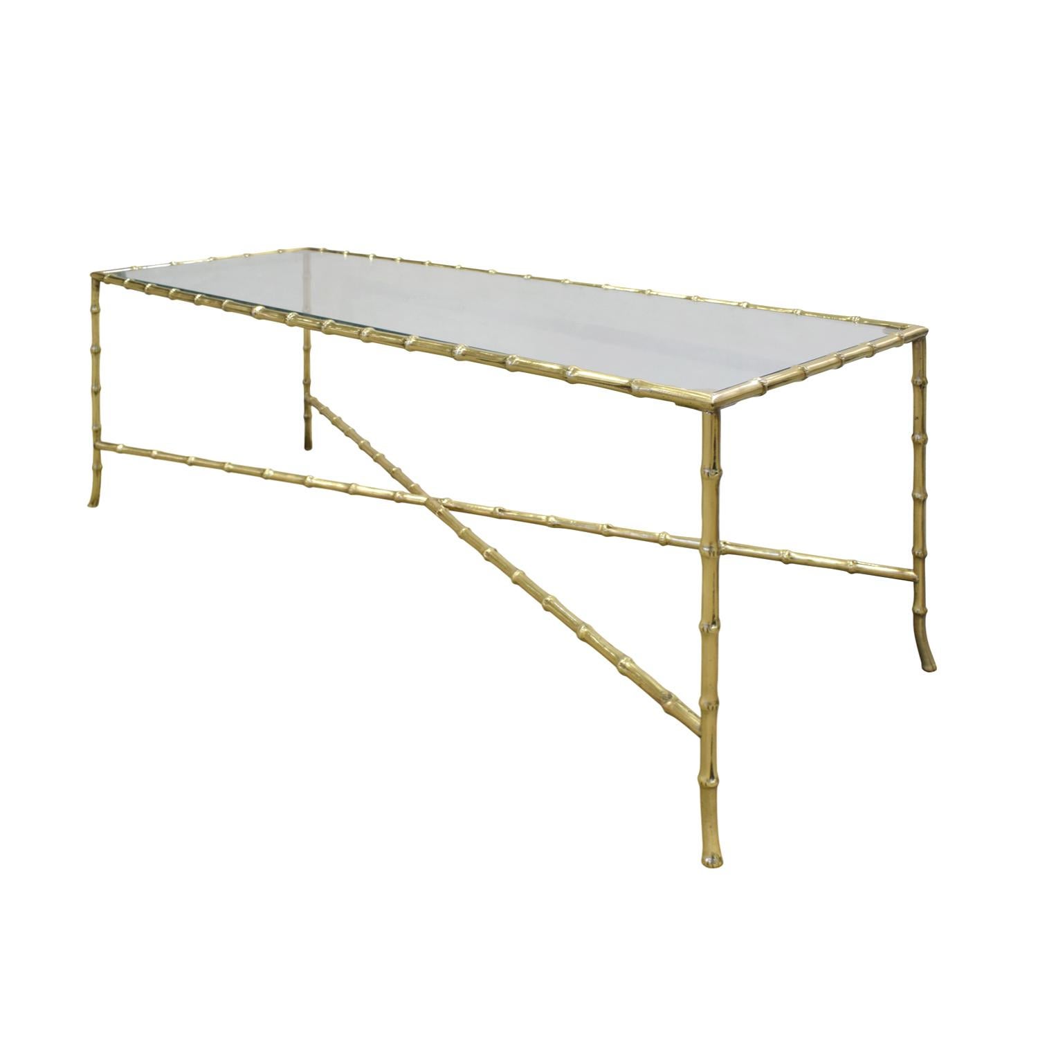 Mid-Century Modern Elegant Coffee Table in Brass with Bamboo Motif, 1950s