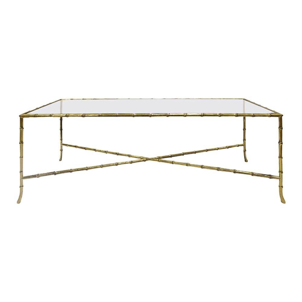 Elegant Coffee Table in Brass with Bamboo Motif, 1950s