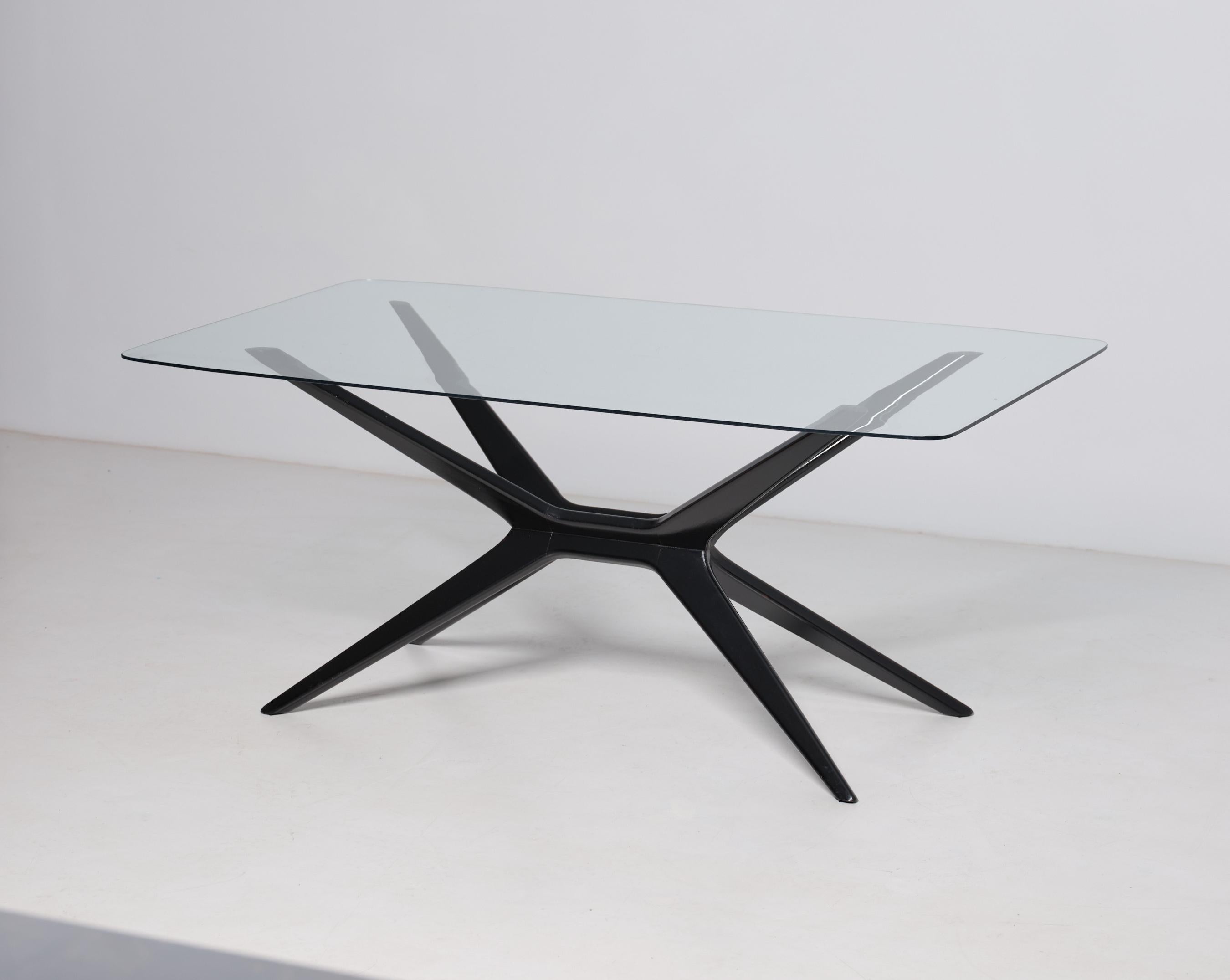 glass coffee table with black legs