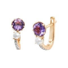 Eleganter Ring mit Perlen, Amethyst und Diamant in Weiß und Rosa