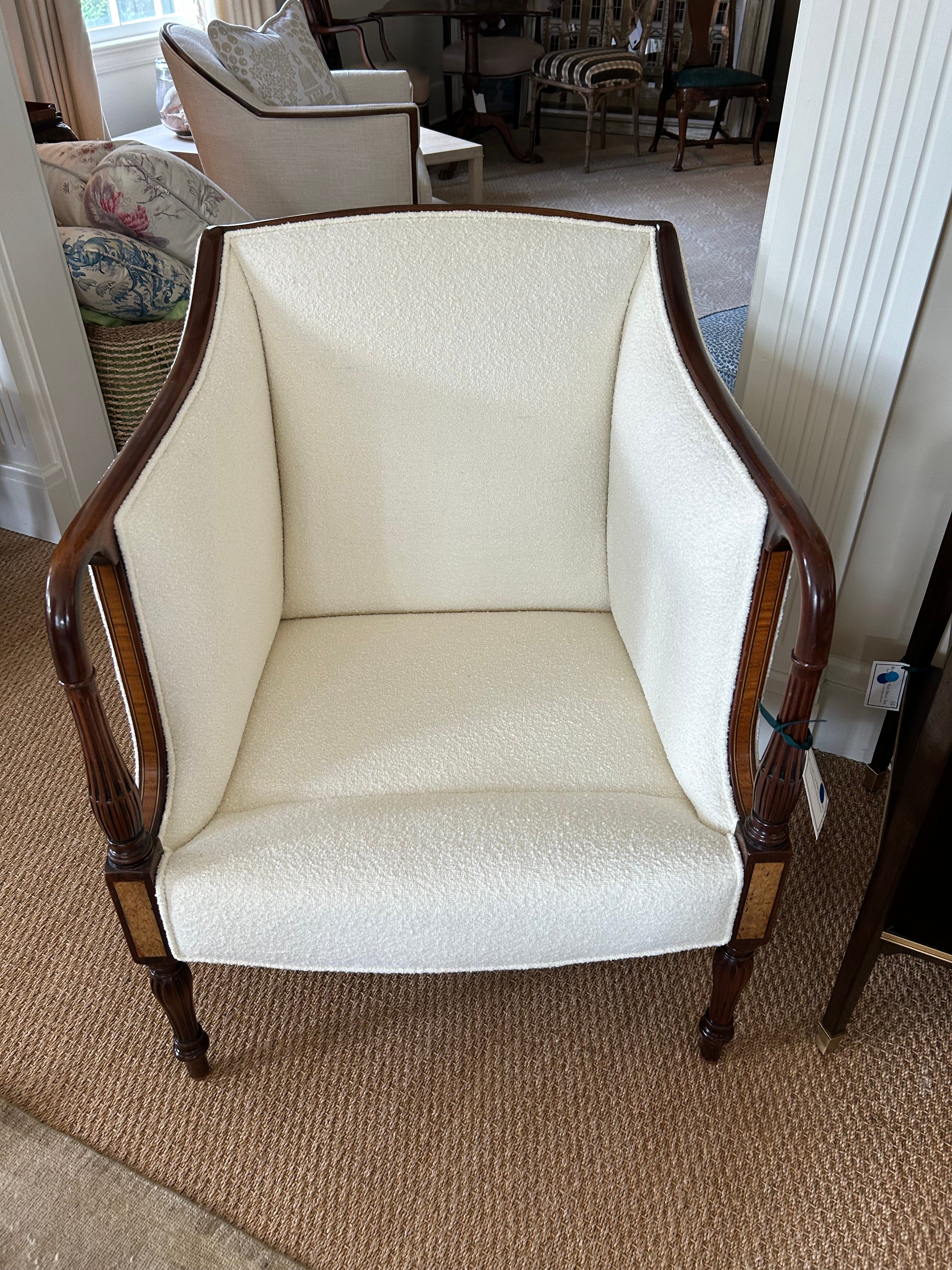 Elegant Comfortable Antique Club Chair with New Boucle Upholstery 3