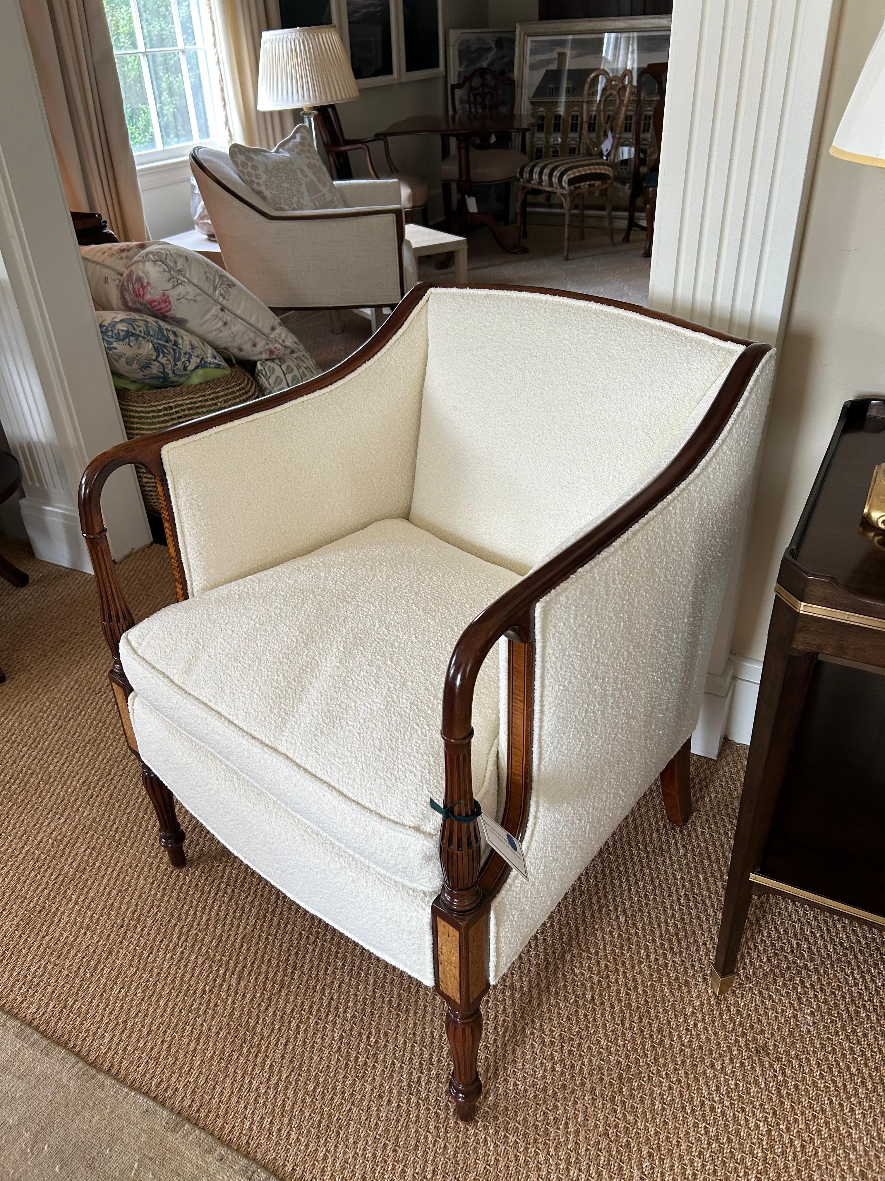 Federal Elegant Comfortable Antique Club Chair with New Boucle Upholstery