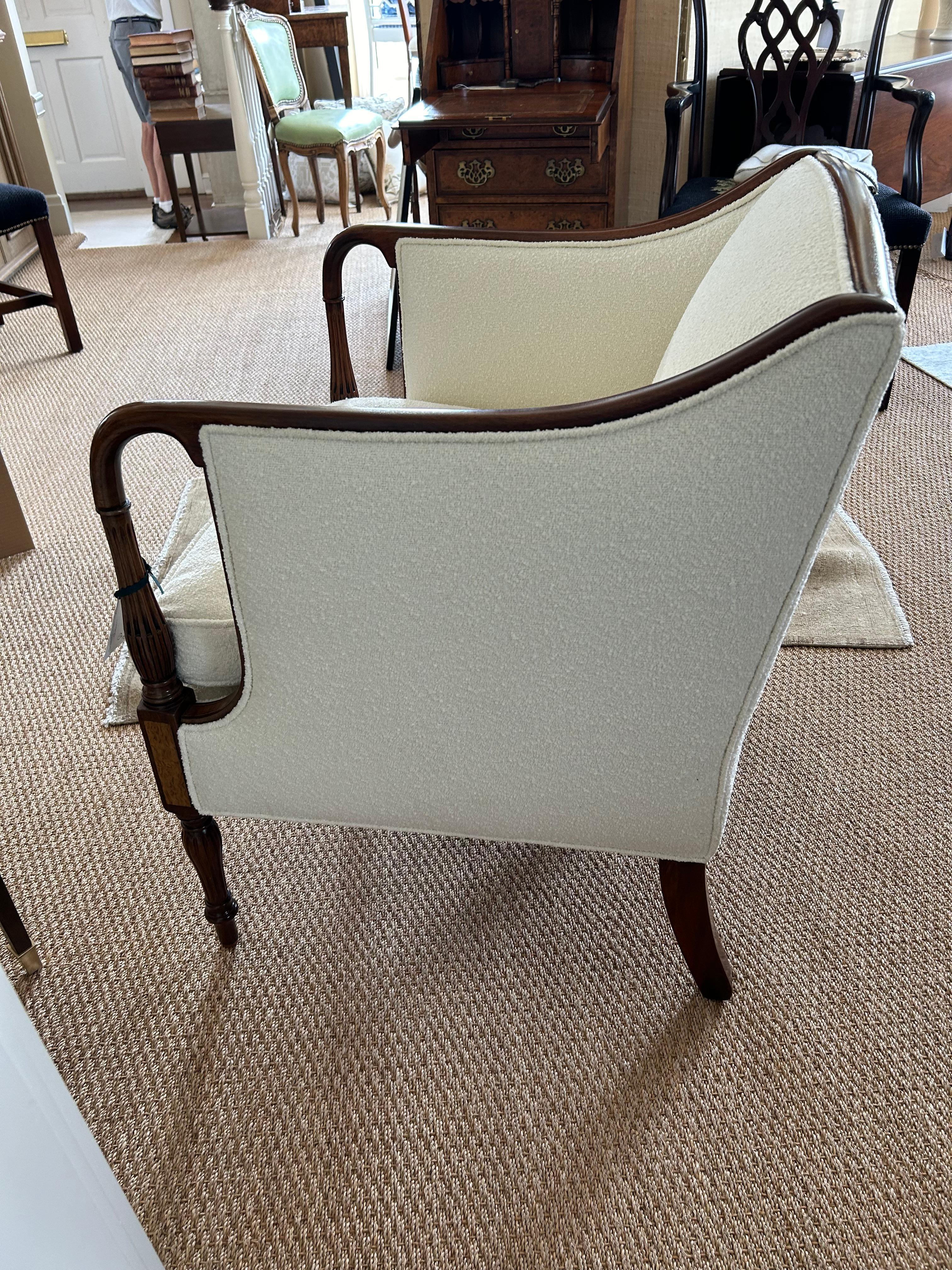 English Elegant Comfortable Antique Club Chair with New Boucle Upholstery