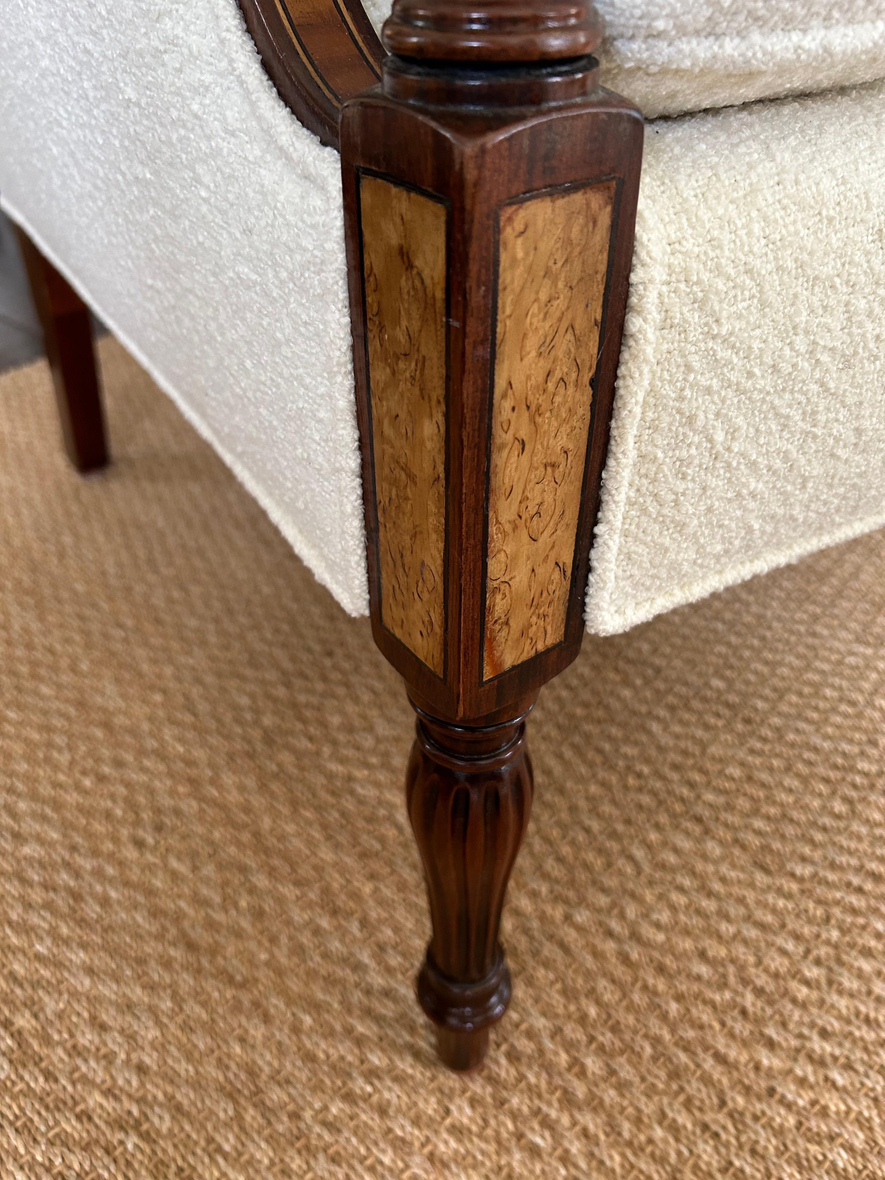 Elegant Comfortable Antique Club Chair with New Boucle Upholstery In Excellent Condition In Hopewell, NJ