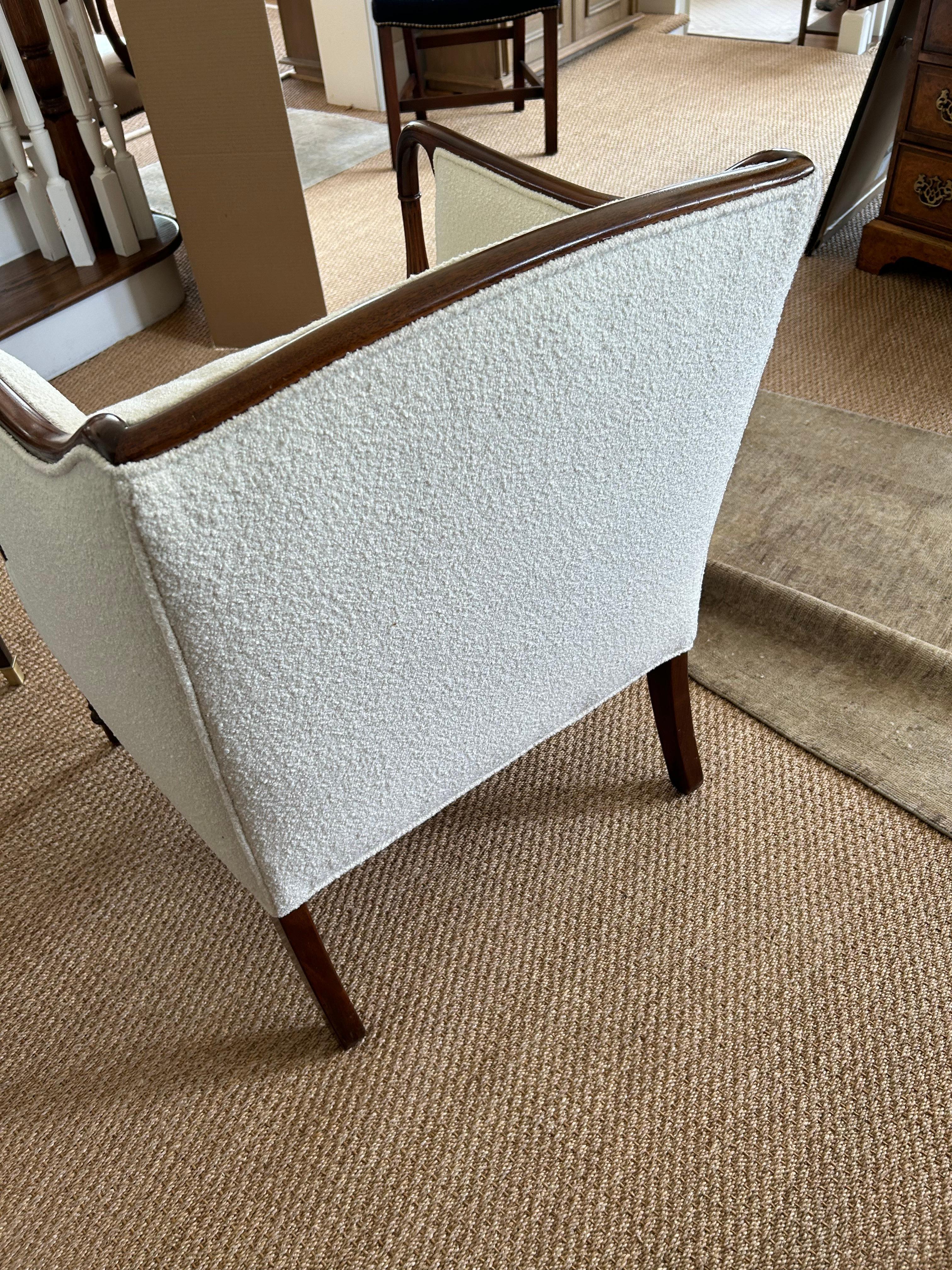 Elegant Comfortable Antique Club Chair with New Boucle Upholstery 1