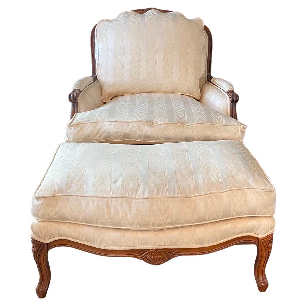 Elegant Comfortable French Louis XV Style Armchair and Ottoman Set