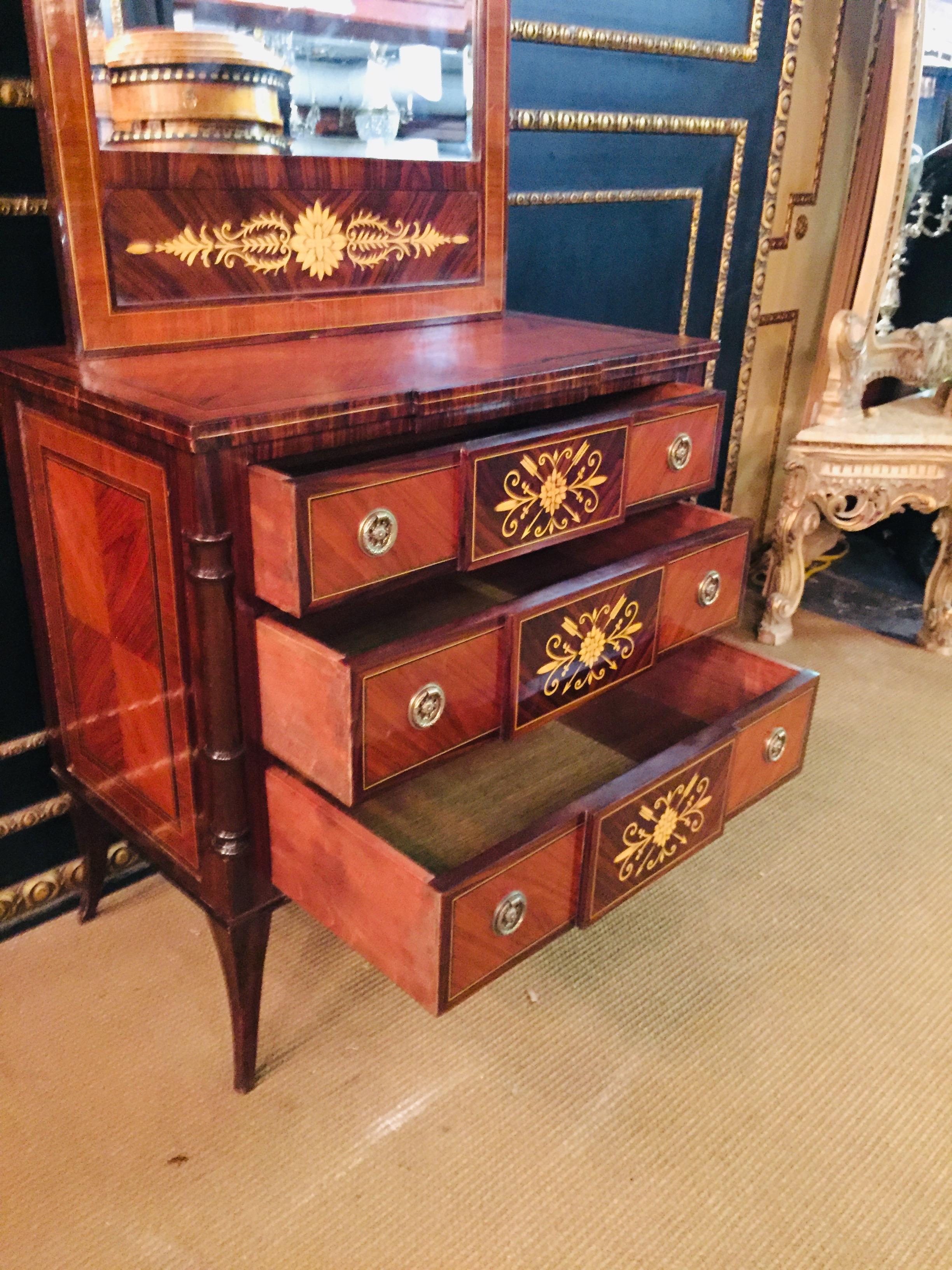 Elegant Commode with Mirror antique Biedermeier Style with Inlays Mahogany For Sale 7