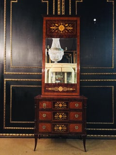 Elegant Commode with Mirror antique Biedermeier Style with Inlays Mahogany
