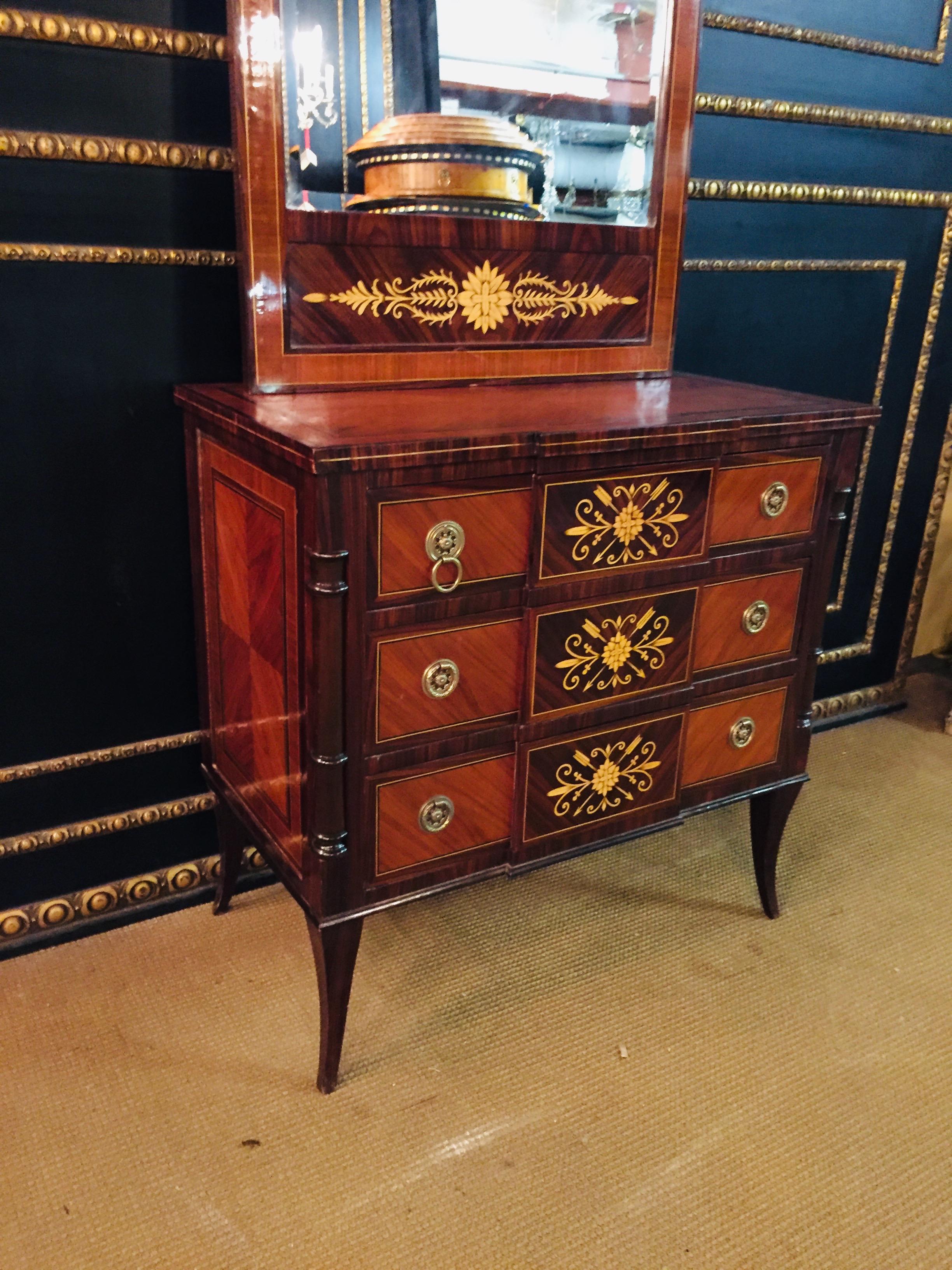 Elegant Commode with Mirror antique Biedermeier Style with Inlays Mahogany For Sale 2