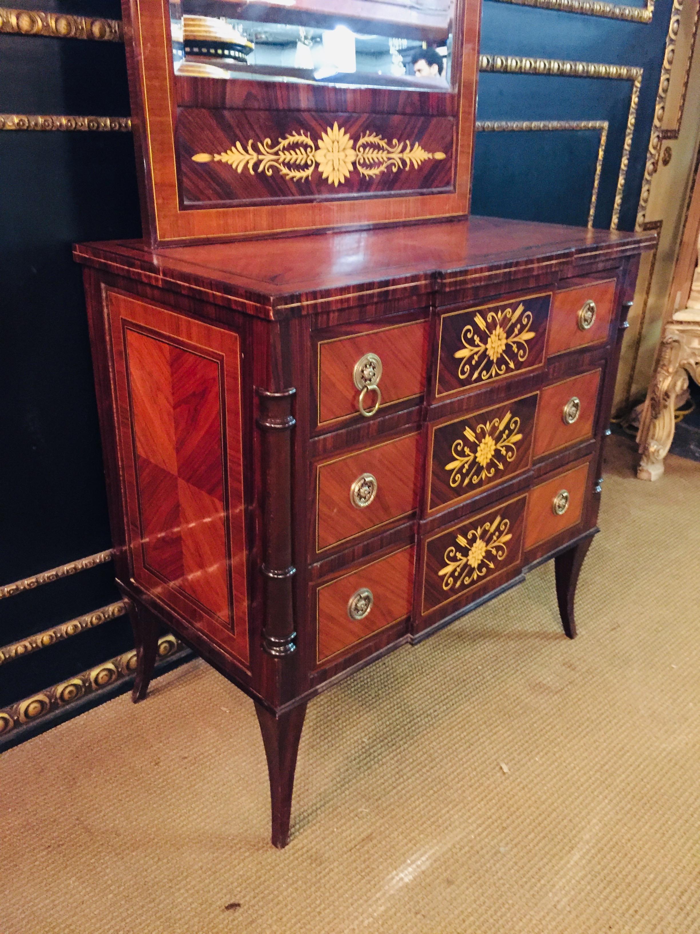Elegant Commode with Mirror antique Biedermeier Style with Inlays Mahogany For Sale 3