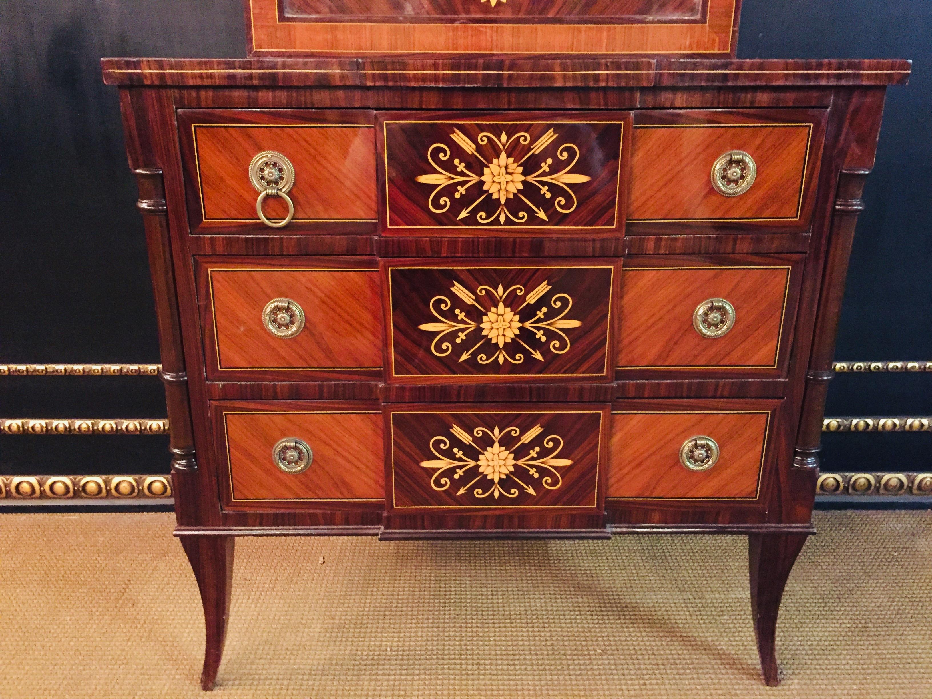 Elegant Commode with Mirror antique Biedermeier Style with Inlays Mahogany For Sale 4