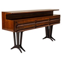 Elegante Konsole im Stil von Parisi, furniert aus Mahagoni mit Messing, Italien