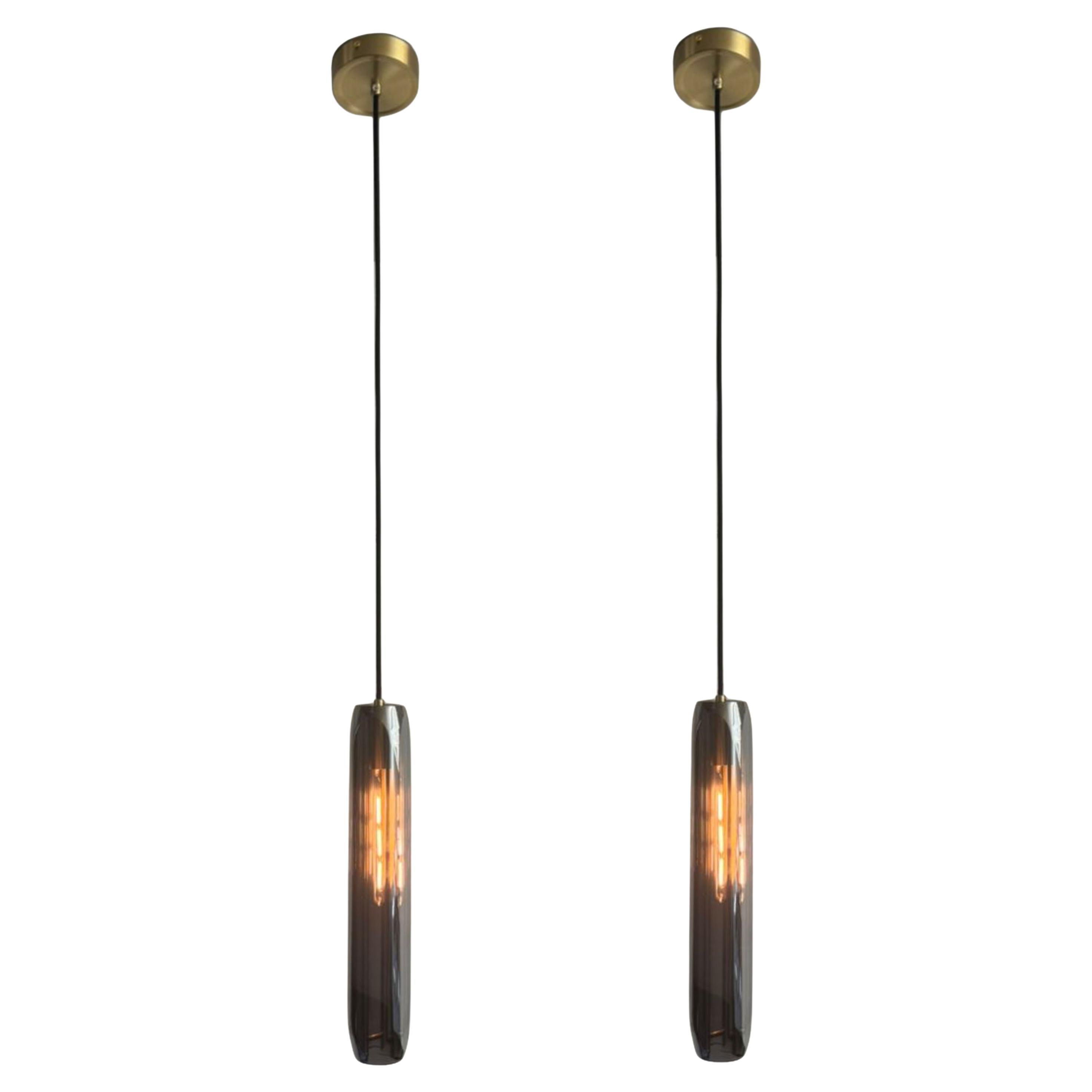 Elegante lámpara colgante contemporánea Selene de cristal de plomo en gris acero en venta