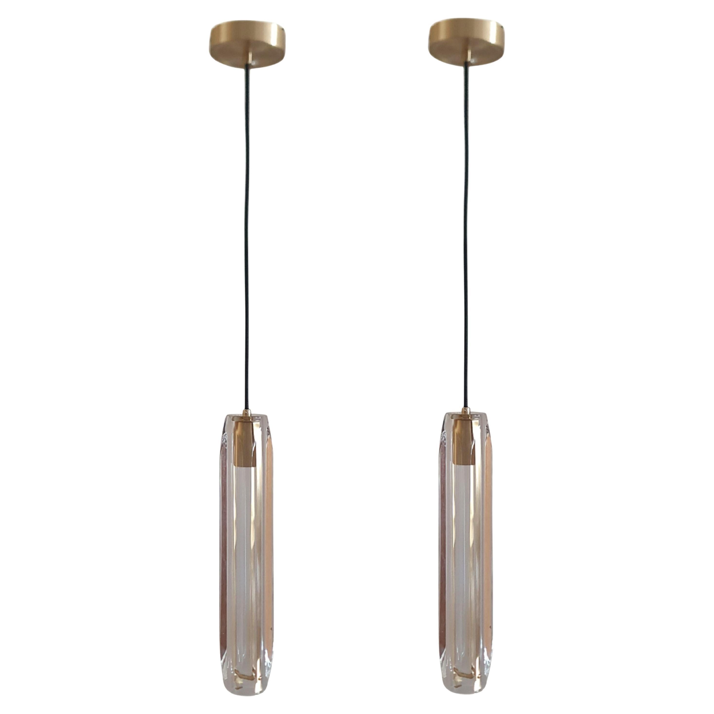 Elegante lámpara colgante contemporánea de cristal de plomo Selene con dosel de latón cepillado