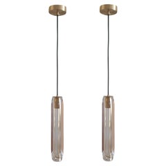 Elegant contemporary Selene Lead Crystal Pendant light with Brushed Brass canopy