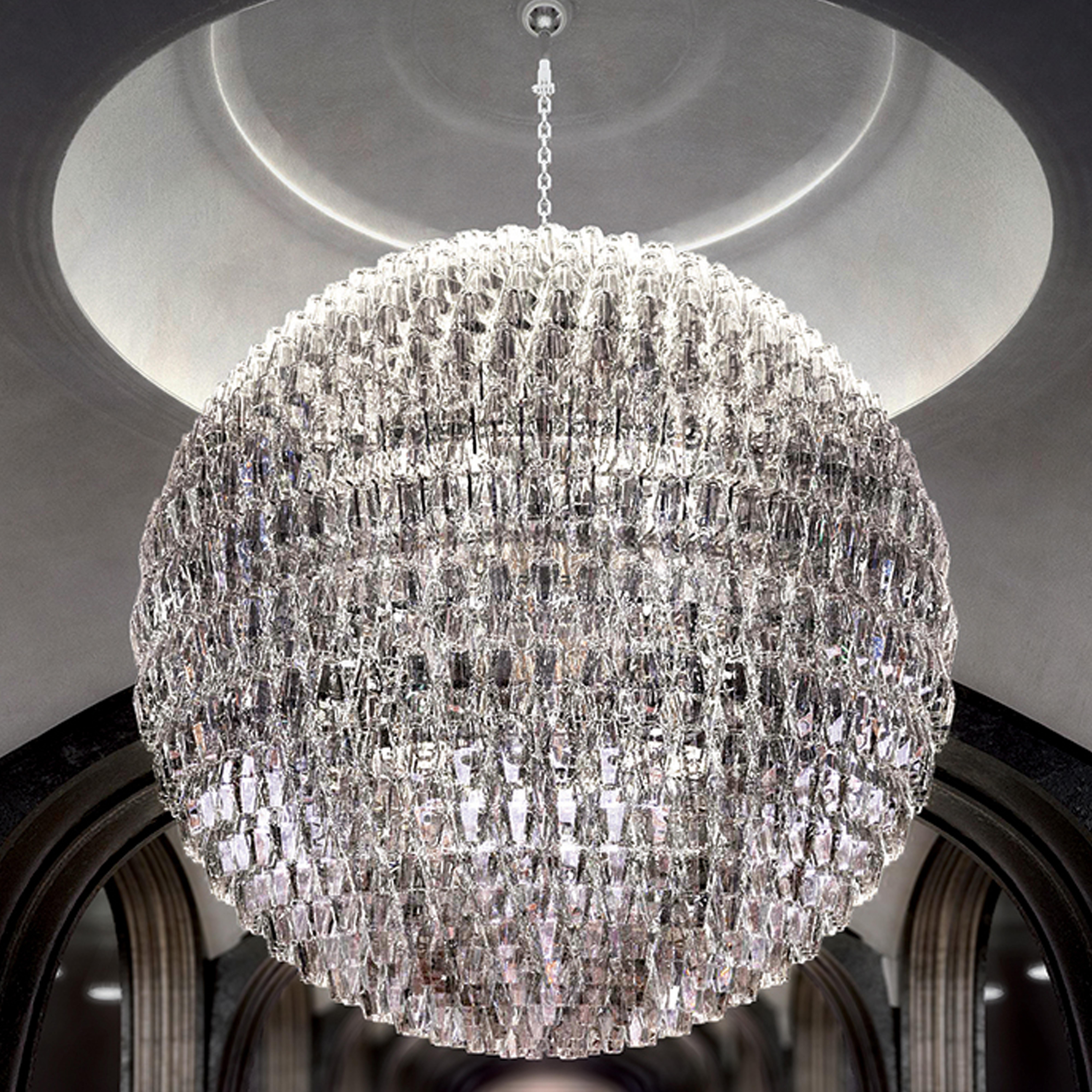 Italian Elegant Contemporary Suspended Murano Blown Glass Crystal Chandelier by Venini   For Sale