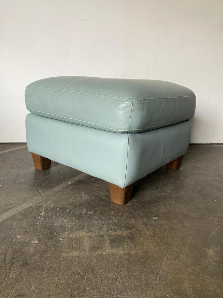 Elegant Contemporary Turquoise Leather Ottoman For Sale at 1stDibs