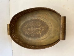 Elegant Continental Antique Oval Brass Gallery Tray