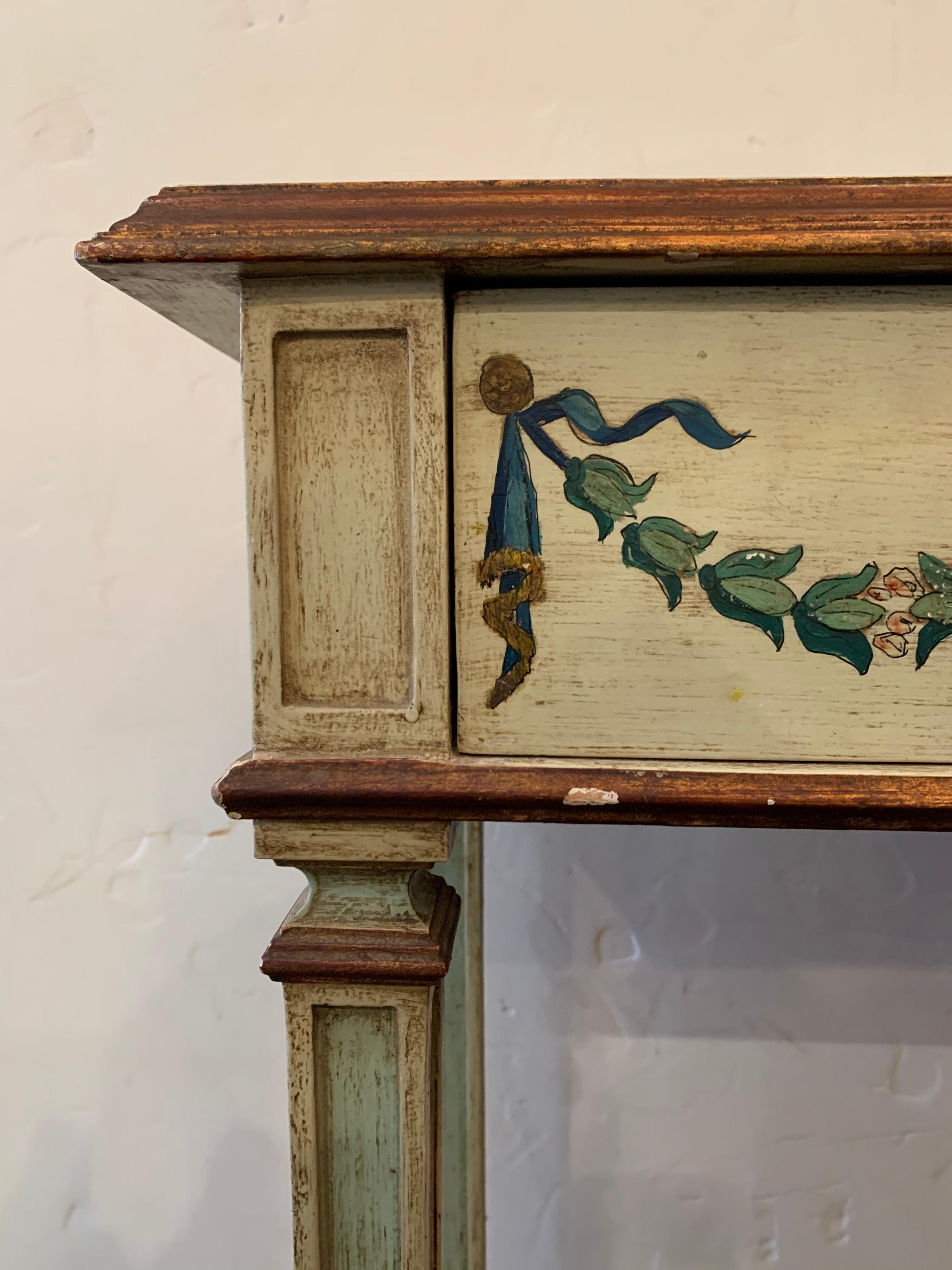 French Elegant Continental Neoclassical Painted Console Table with Two Drawers