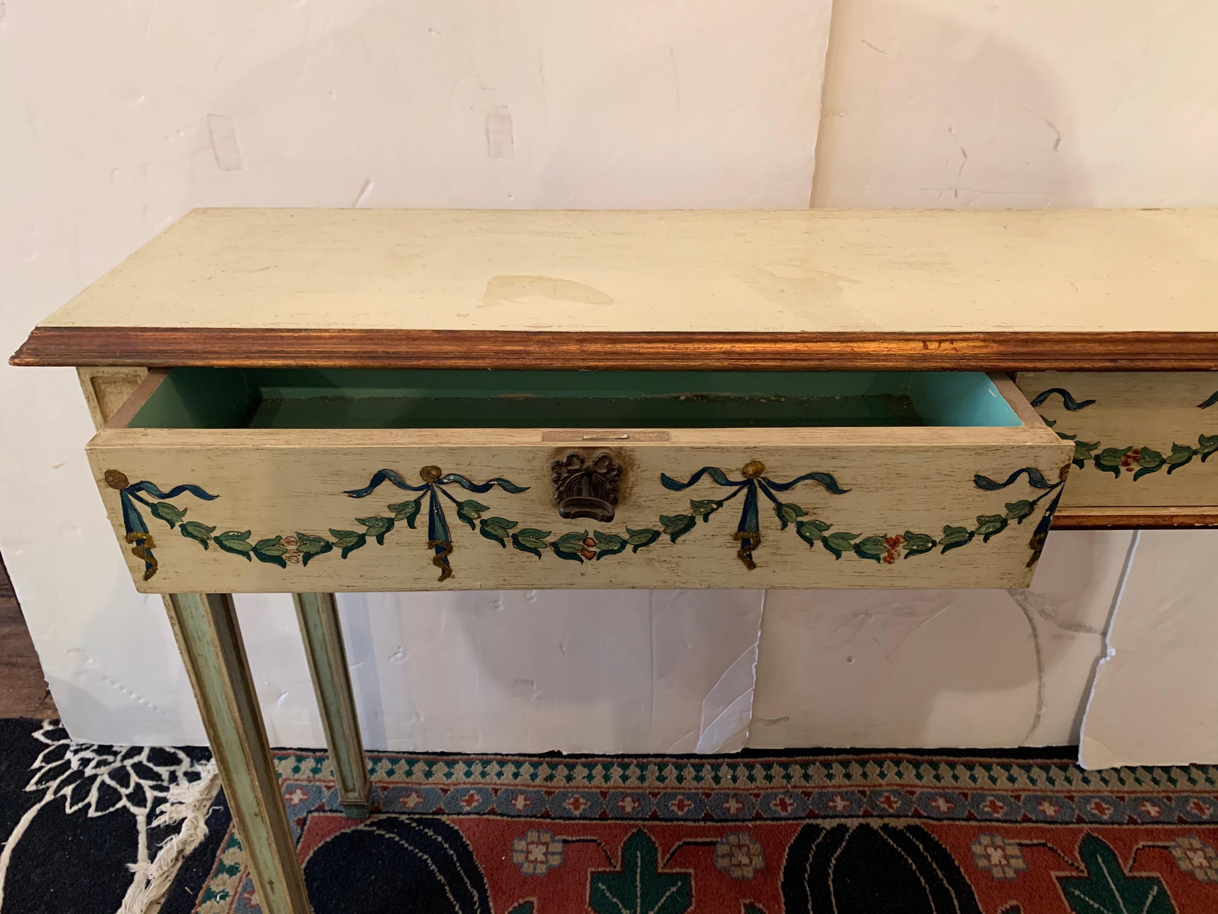 Elegant Continental Neoclassical Painted Console Table with Two Drawers In Excellent Condition In Hopewell, NJ