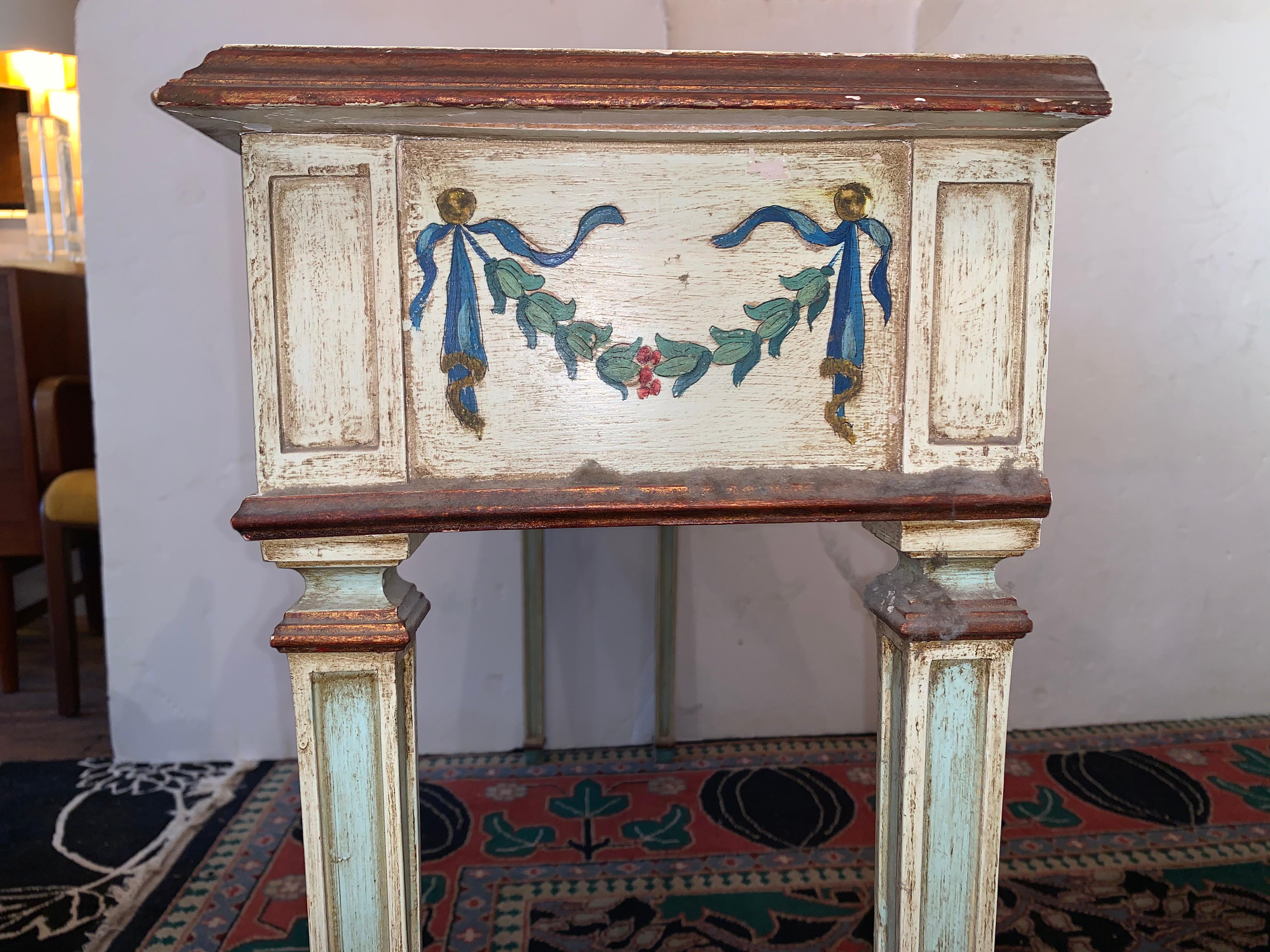 Wood Elegant Continental Neoclassical Painted Console Table with Two Drawers