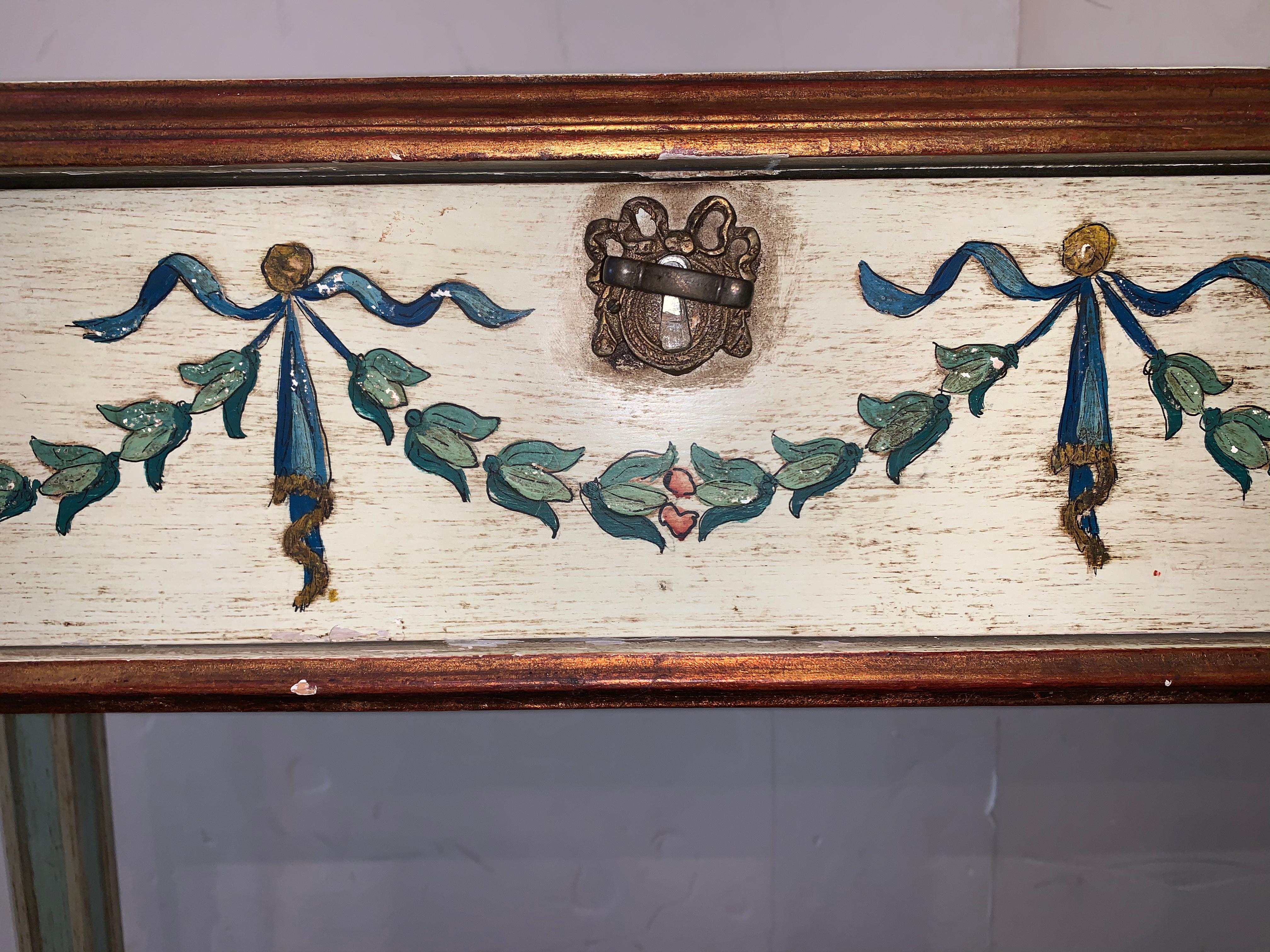 Elegant Continental Neoclassical Painted Console Table with Two Drawers 1