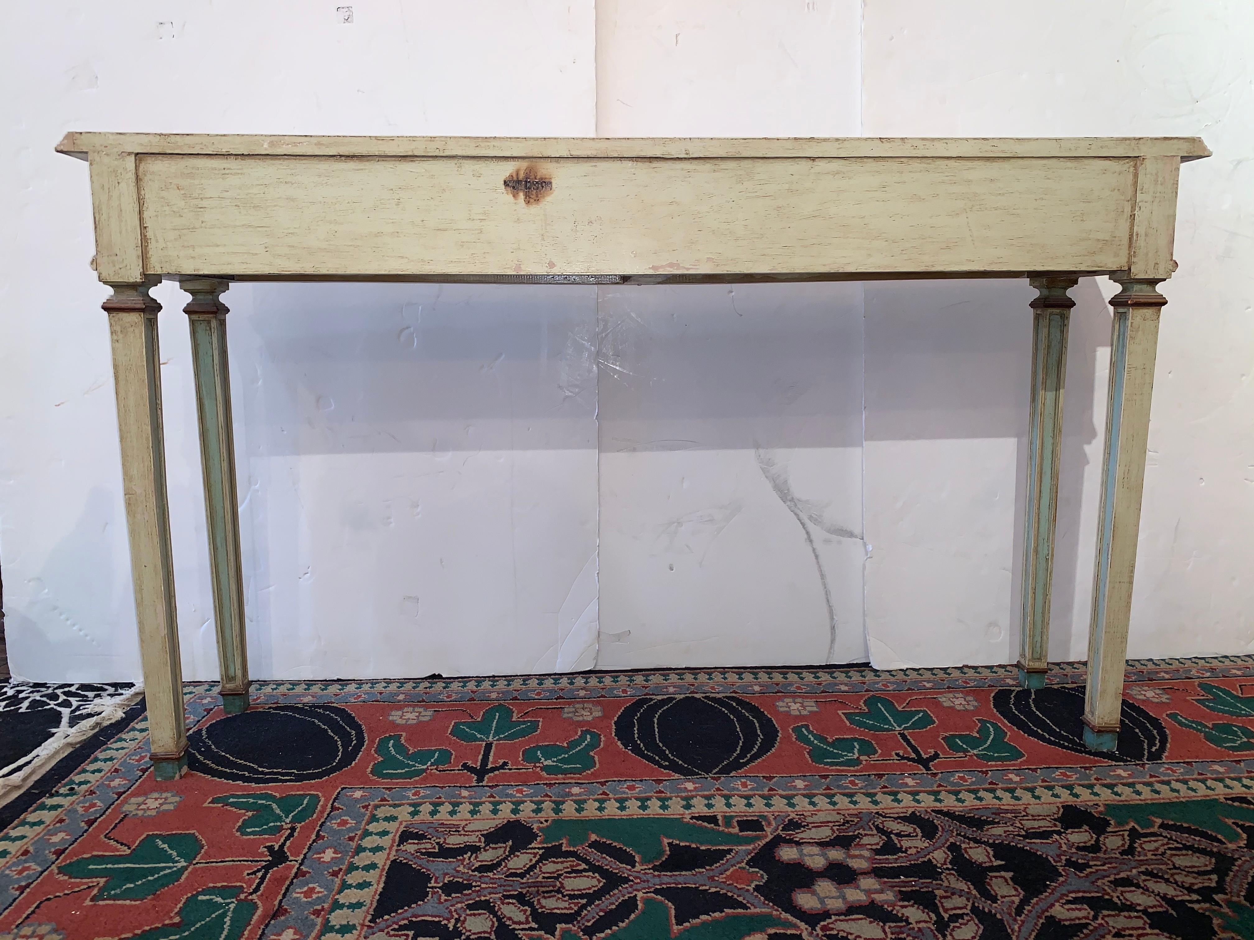 Elegant Continental Neoclassical Painted Console Table with Two Drawers 2