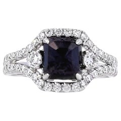 Elegante anello con diamante bianco e nero a contrasto in argento Sterling