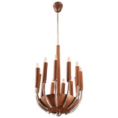 Elegant Copper Finish Chandelier in the Style of Paolo Buffa