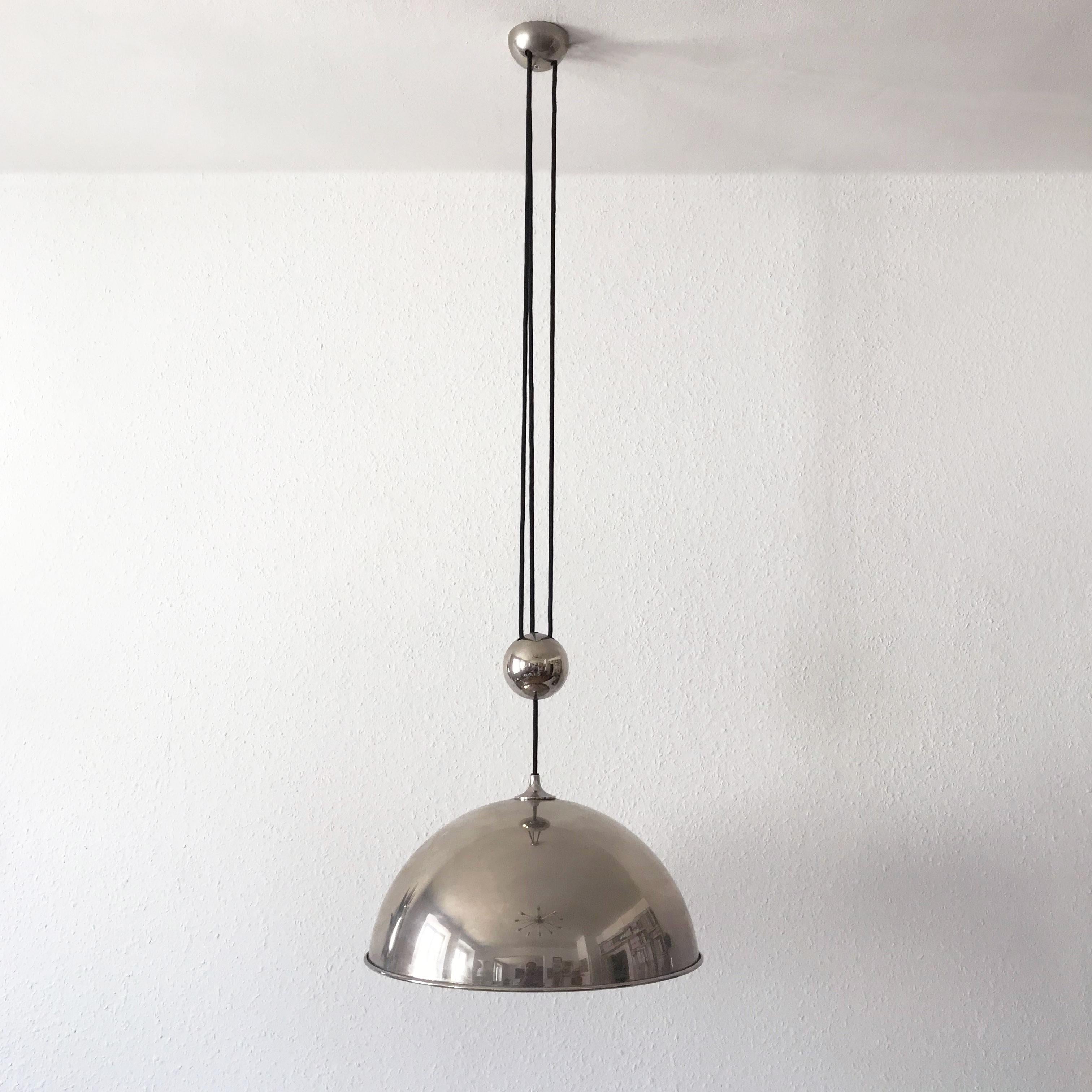 Plated Elegant Counter Balance Pendant Lamp by Florian Schulz Germany 1980s For Sale