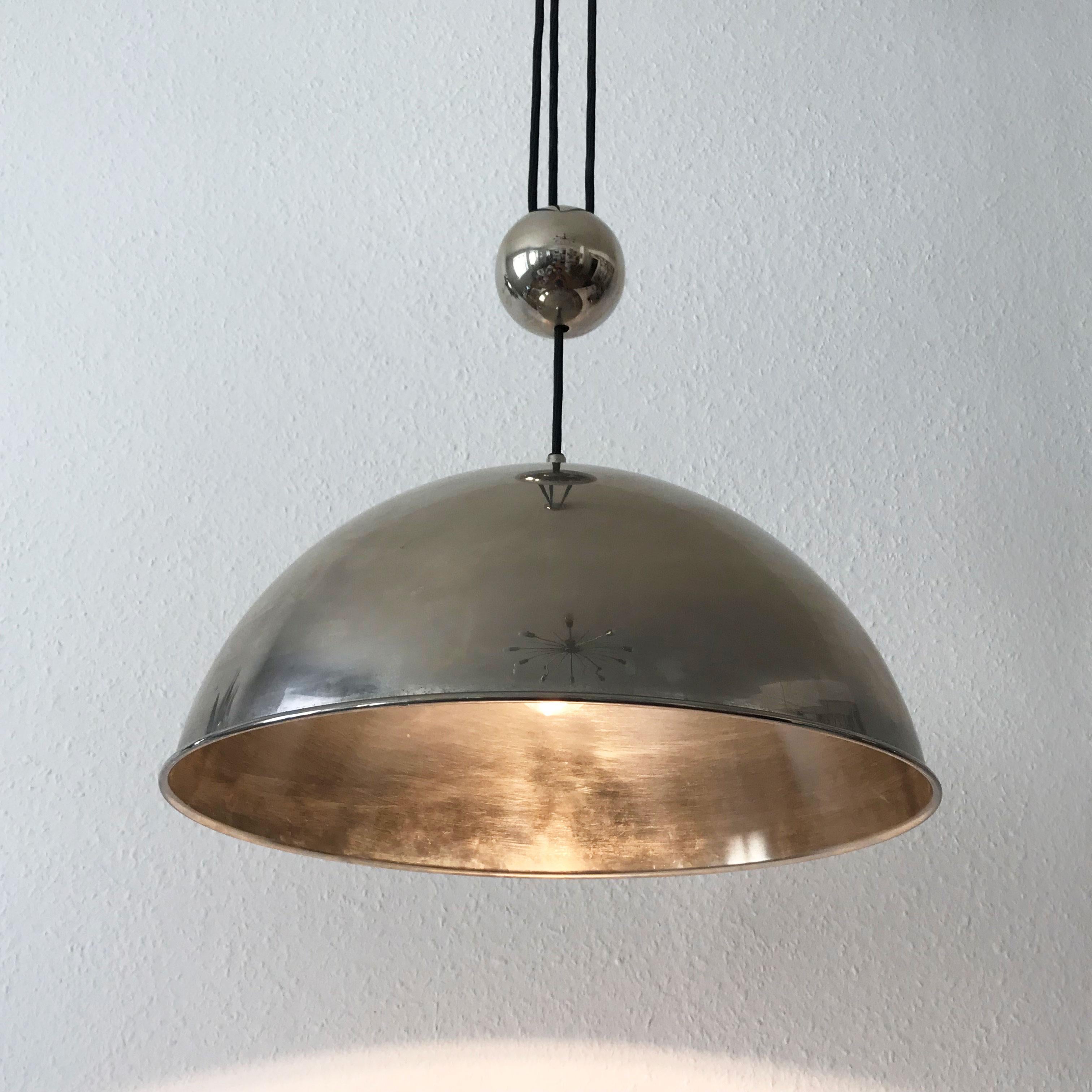 Nickel Elegant Counter Balance Pendant Lamp by Florian Schulz Germany 1980s For Sale