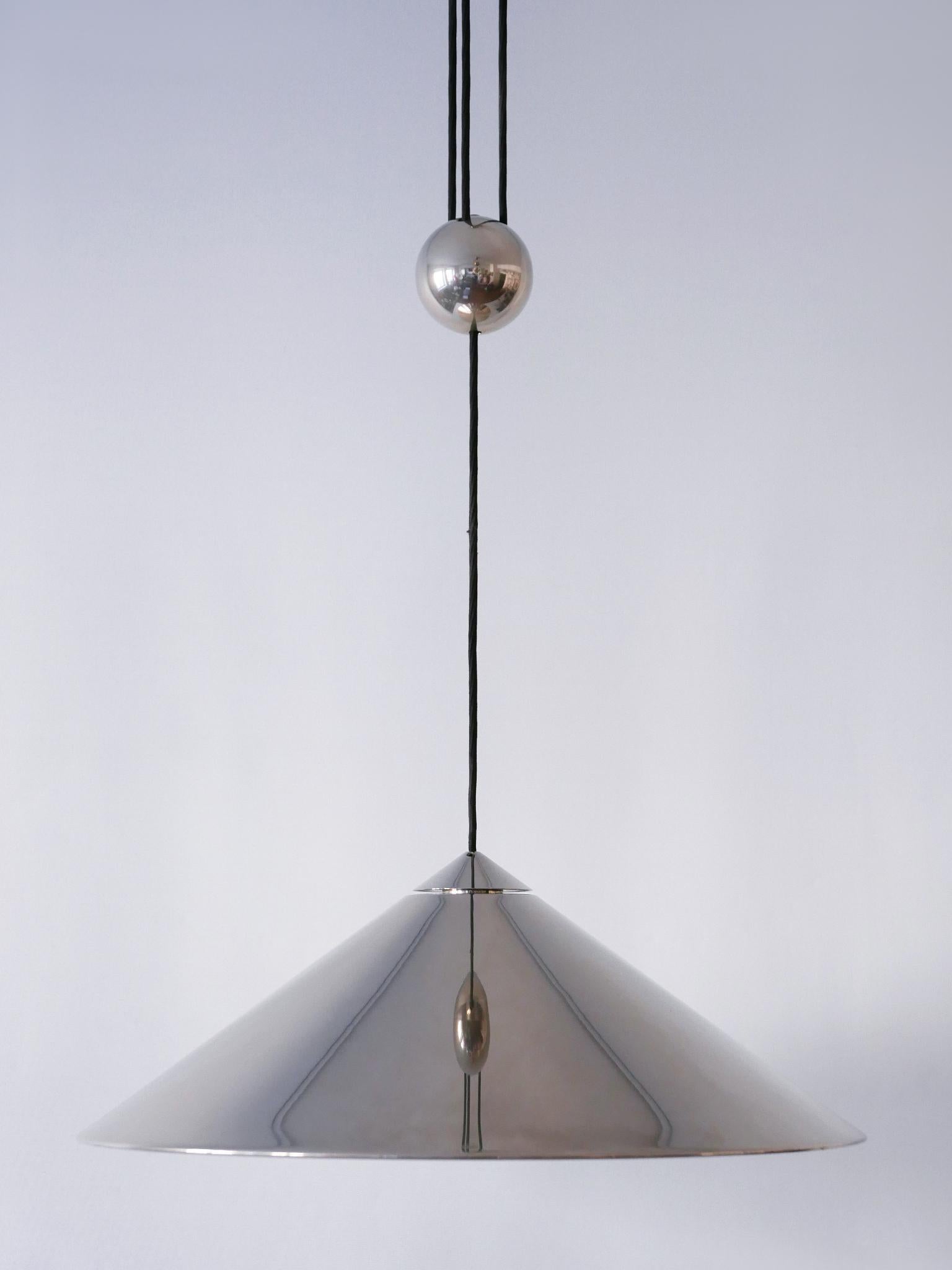 Nickel Adjustable Counterweight Pendant Lamp Keos by Florian Schulz Germany 1970s For Sale