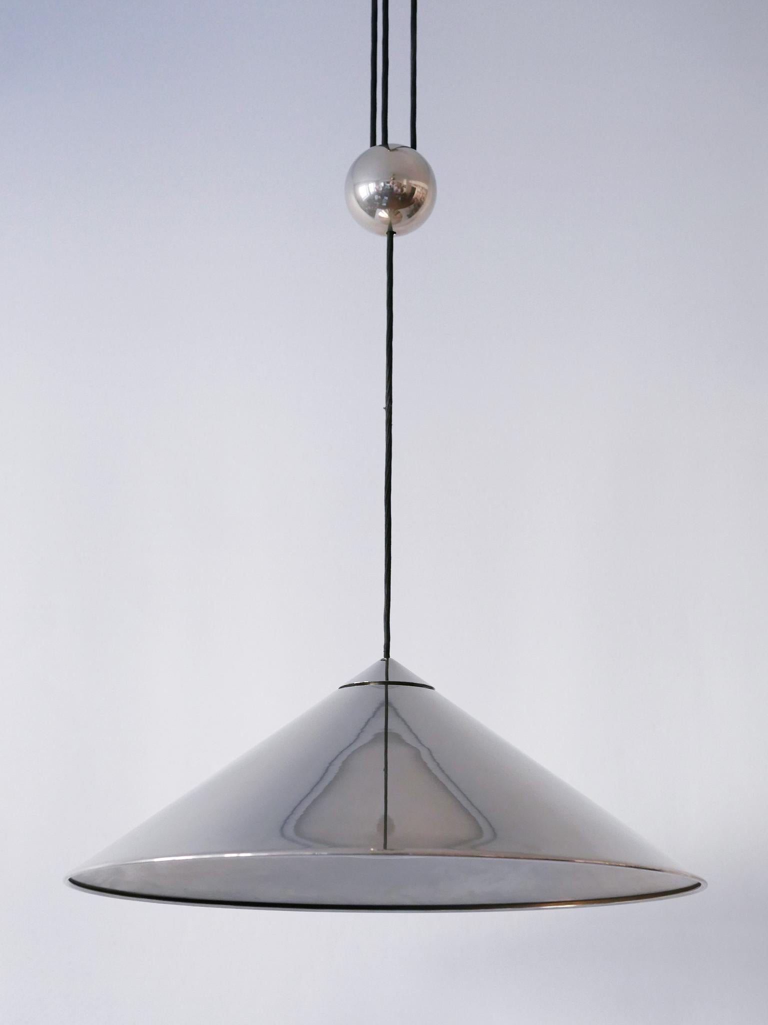 Plated Adjustable Counterweight Pendant Lamp Keos by Florian Schulz Germany 1970s For Sale