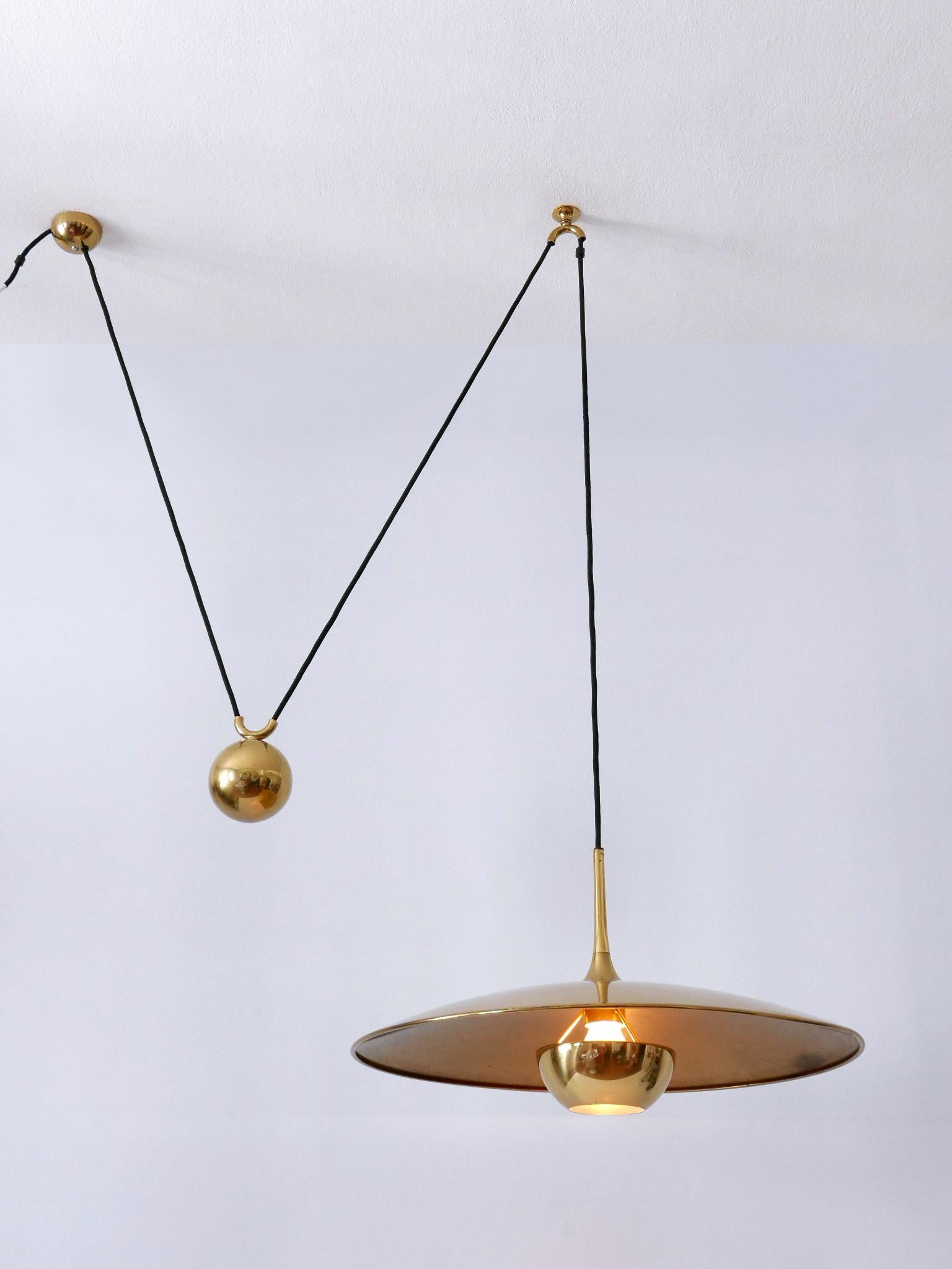 Polished Elegant Counterweight Brass Pendant Lamp 'Onos 55' by Florian Schulz 1970s