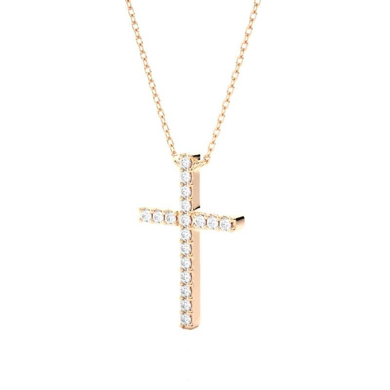 Poids en carats : Ce pendentif croix exquis affiche un poids total de 0,09 carat, offrant un éclat subtil mais captivant.

Diamants : Le pendentif en forme de croix est orné de 18 diamants méticuleusement choisis pour leur brillance et leur qualité.