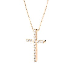 Elegant Cross Pendant: 0.09 Carat Diamonds in 14k Rose Gold