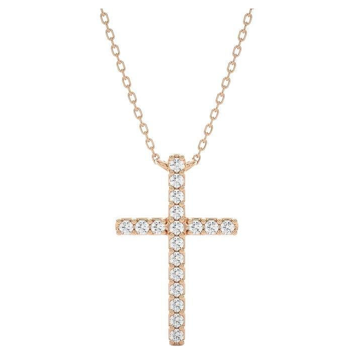 Pendentif croix élégant : diamants 0,09 carat en or rose 14 carats en vente