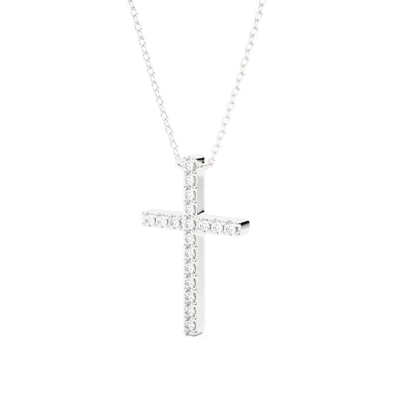 Round Cut Elegant Cross Pendant: 0.09 Carat Diamonds in 14k White Gold For Sale