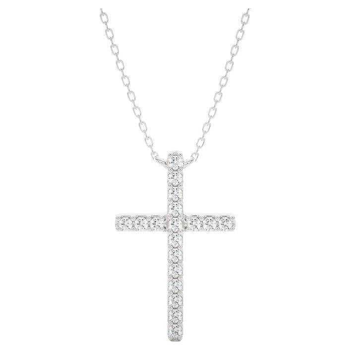 Pendentif croix élégant : diamants 0,09 carat en or blanc 14 carats