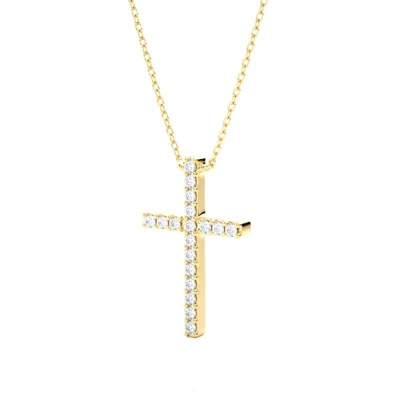 Carat Weight: This exquisite cross pendant boasts a total carat weight of 0.09 carats, offering a subtle yet captivating sparkle.

Diamonds: Adorning the cross pendant are 18 meticulously chosen diamonds, selected for their brilliance and quality.