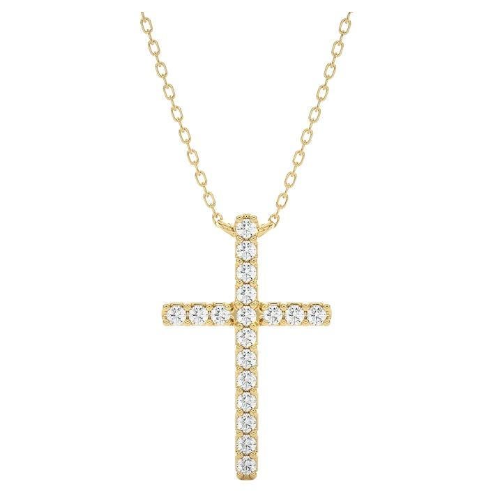 Elegant Cross Pendant: 0.09 Carat Diamonds in 14k Yellow Gold For Sale