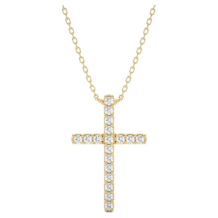 Pendentif croix élégant : diamants 0,09 carat en or jaune 14 carats