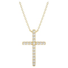 Pendentif croix élégant : diamants 0,09 carat en or jaune 14 carats